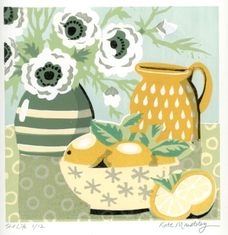 Still Life Lino Print by Kate Mawdsley